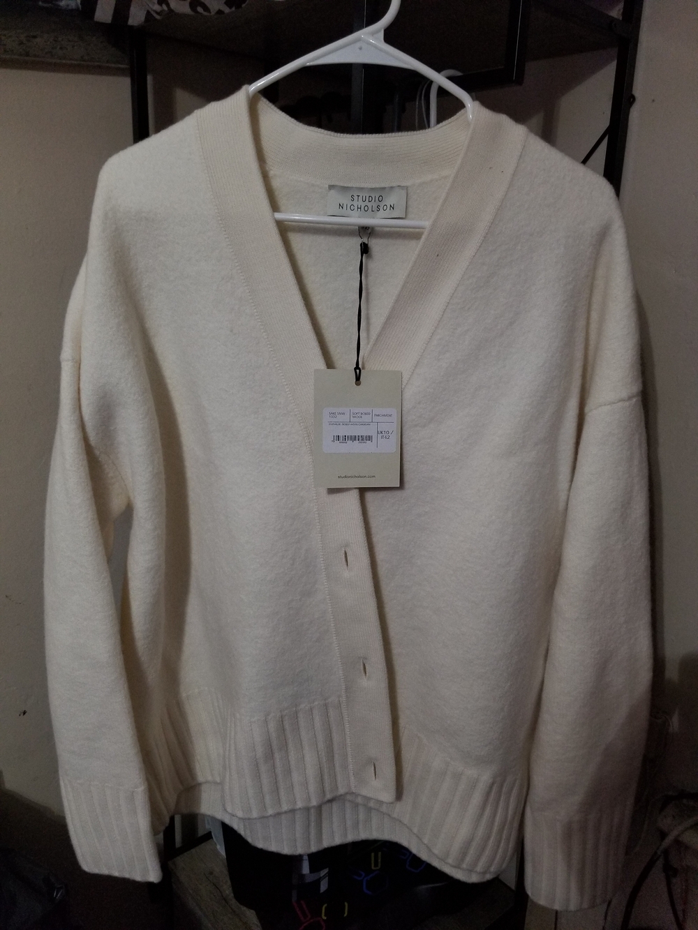 Studio Nicholson Cream V-Neck Button Cardigan